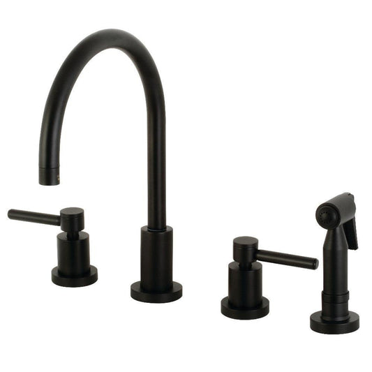 Kingston Brass Concord Double-Handle 4-Hole Widespread Kitchen Faucet with Brass Sprayer - KS872