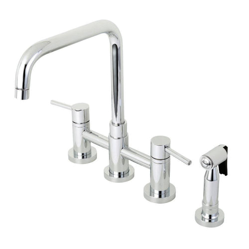 Kingston Brass Concord Two-Handle 4-Hole Deck Mount Bridge Kitchen Faucet with Brass Sprayer - KS828-DLBS