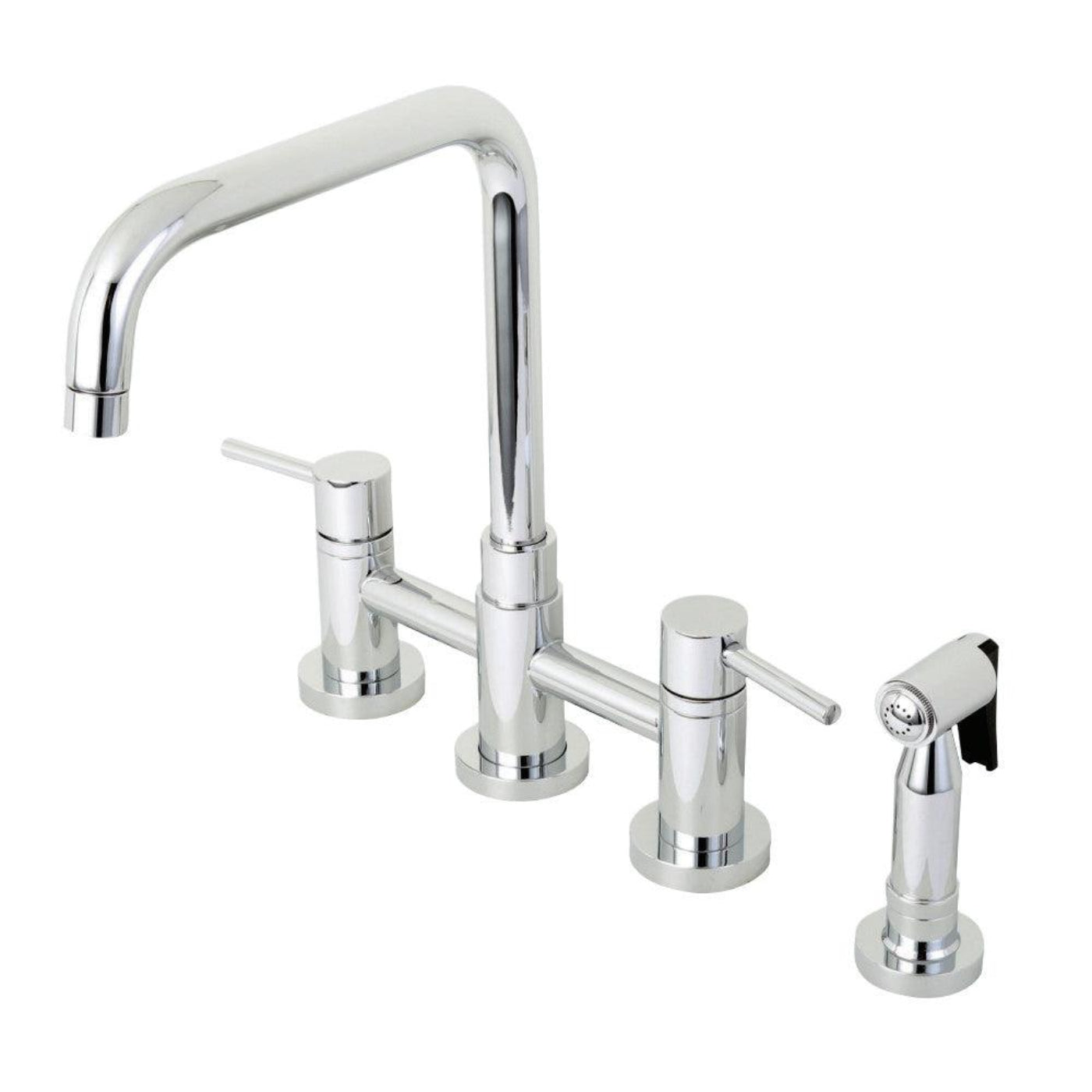Kingston Brass Concord Two-Handle 4-Hole Deck Mount Bridge Kitchen Faucet with Brass Sprayer - KS828-DLBS