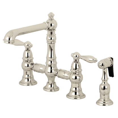 Kingston Brass English Country Two-Handle 4-Hole Deck Mount Bridge Kitchen Faucet with Side Sprayer - KS727-ALBS