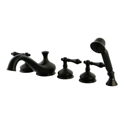 Kingston Brass Restoration Three-Handle 5-Hole Deck Mount Roman Tub Faucet with Hand Shower in Oil Rubbed Bronze - KS33355AL