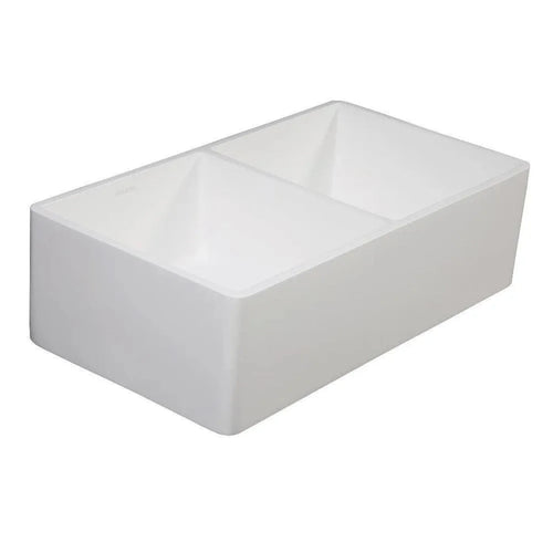 Kingston Brass 33 in. Solid Surface White Stone Apron-Front Double Bowl Farmhouse Kitchen Sink with Strainers in Matte White - GKFA331810BCD