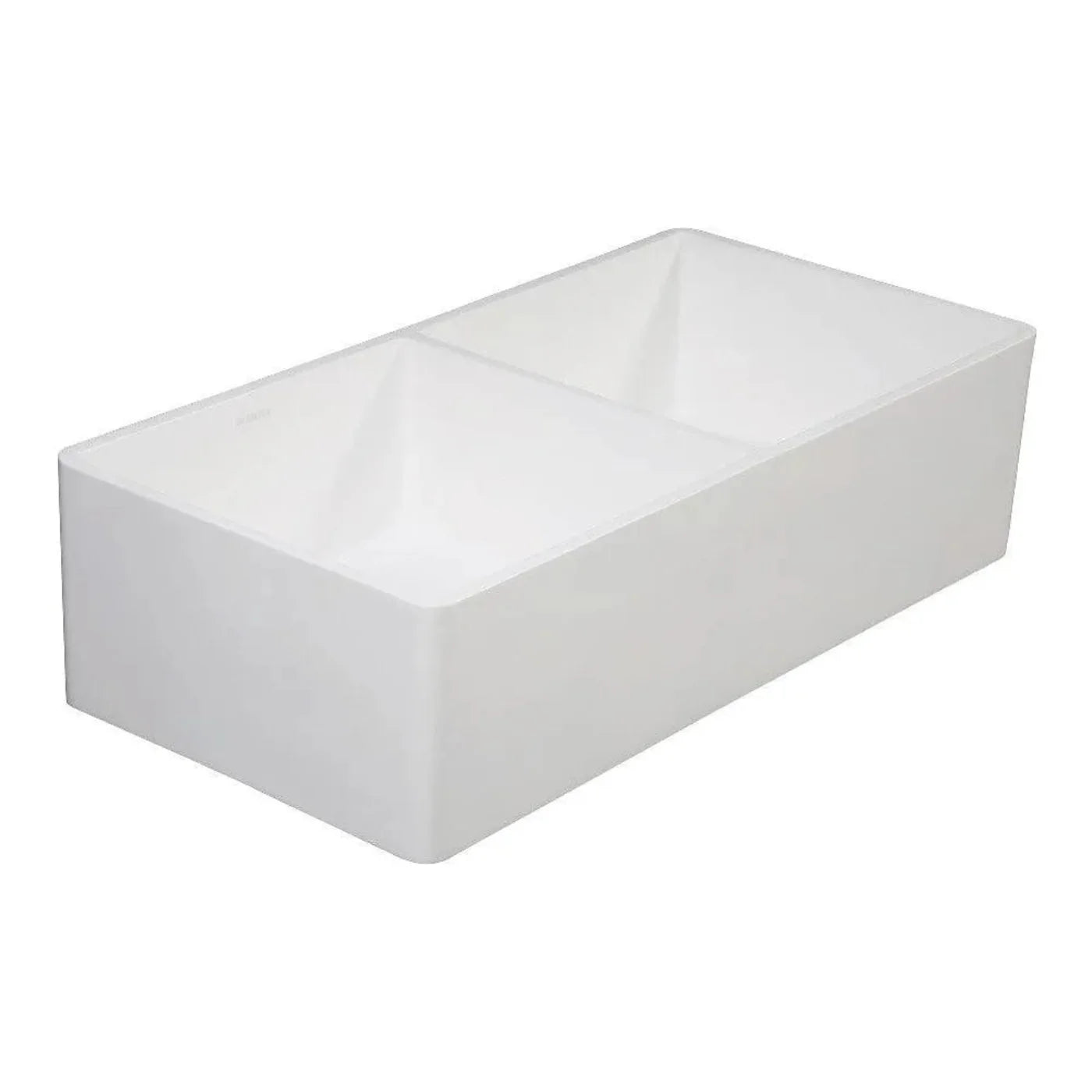 Kingston Brass 36 in. Solid Surface White Stone Apron-Front Double Bowl Farmhouse Kitchen Sink with Strainers in Matte White - GKFA361810BCD