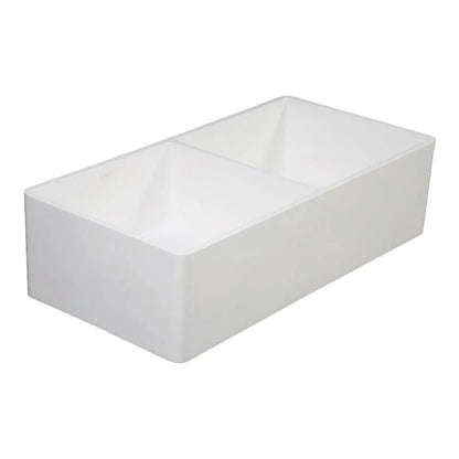 Kingston Brass 36 in. Solid Surface White Stone Apron-Front Double Bowl Farmhouse Kitchen Sink with Strainers in Matte White - GKFA361810BCD