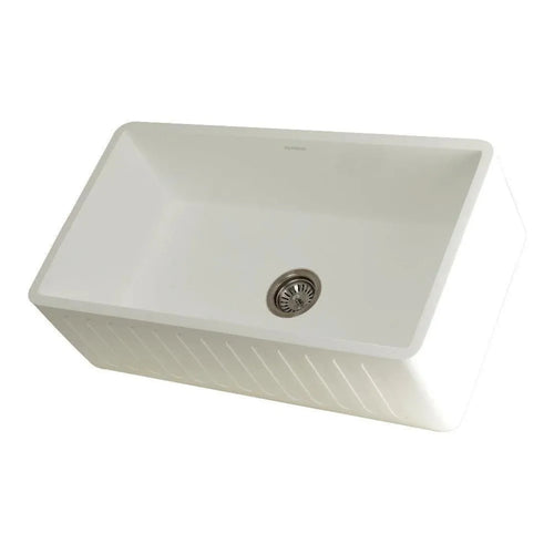Kingston Brass 33 in. Solid Surface White Stone Apron-Front Single Bowl Farmhouse Kitchen Sink with Strainer in Matte White - GKFA331810RM