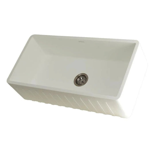 Kingston Brass 36 in. Solid Surface Matte Stone Apron Front Farmhouse Single Bowl Kitchen Sink in Matte White - GKFA361810CD