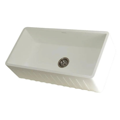 Kingston Brass 36 in. Solid Surface Matte Stone Apron Front Farmhouse Single Bowl Kitchen Sink in Matte White - GKFA361810CD