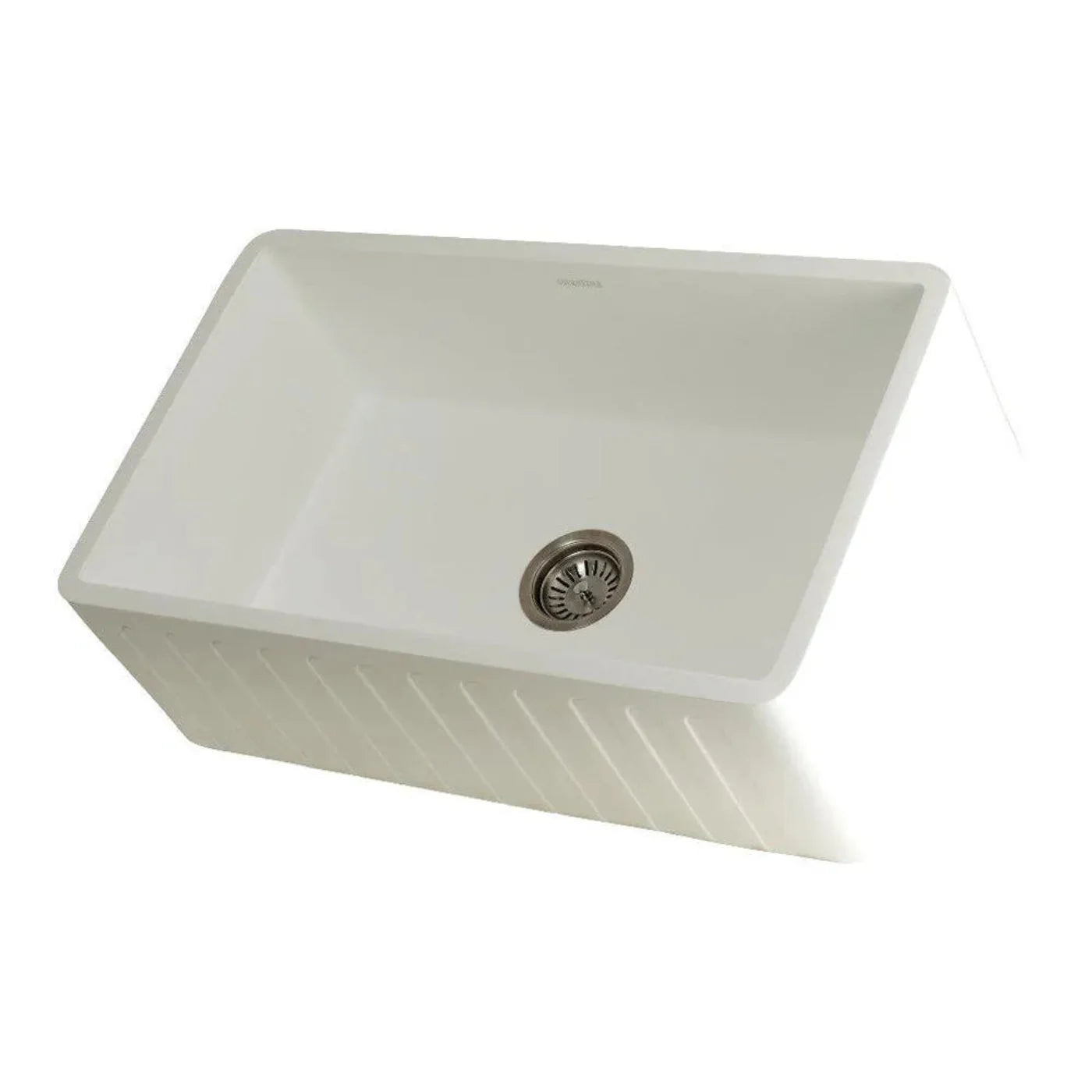 Kingston Brass 30 in. Solid Surface White Stone Apron-Front Single Bowl Farmhouse Kitchen Sink with Strainer in Matte White - GKFA301810CD