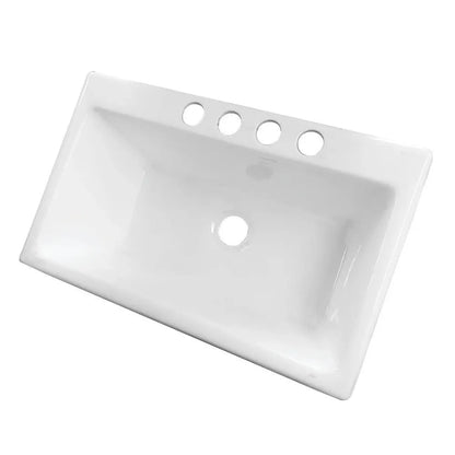Kingston Brass Towne 36 in. Cast Iron Undermount 4-Hole Kitchen Sink in White - GCKUS362211