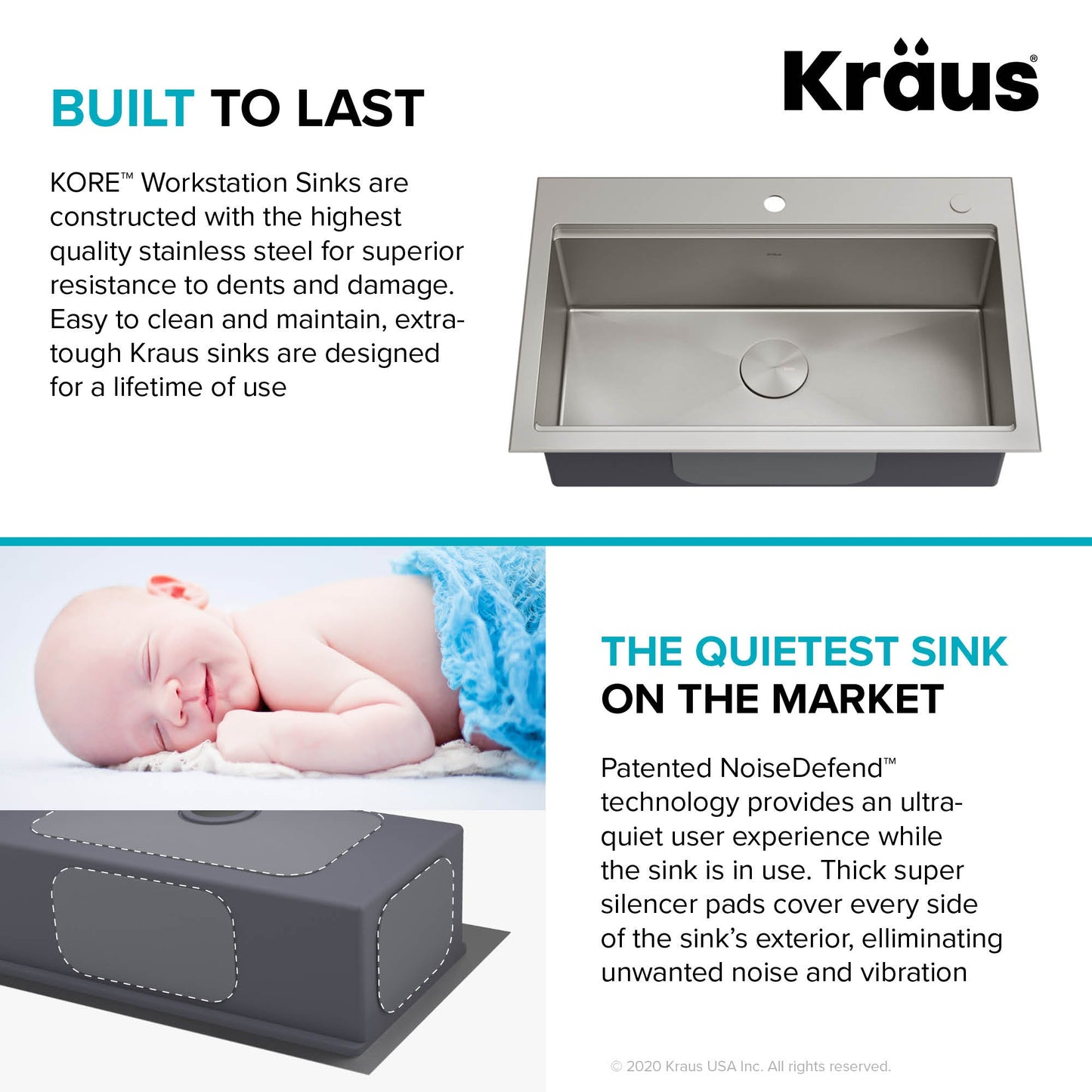 Kraus 32" Drop in Workstation Kitchen Sink - KWT300-32