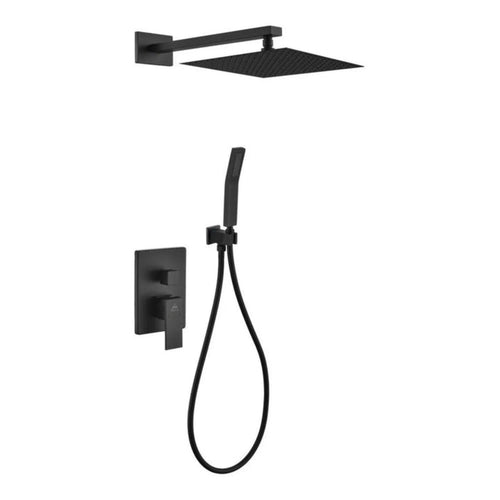 KubeBath 2 Piece Shower Set with 12 in. Square Rain Shower and Handheld Shower - BK-WR300HH2V