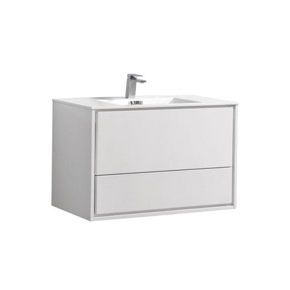 KubeBath 36 in. De Lusso Wall Mount Modern Bathroom Vanity with Color Options - DL36-GW