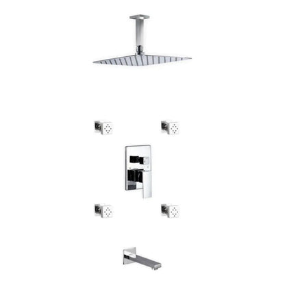 KubeBath 7 Piece Shower Set with 12 in. Ceiling Mount Square Rain Shower, Tub Filler and 4 Body Jets - CR3004JTF3V