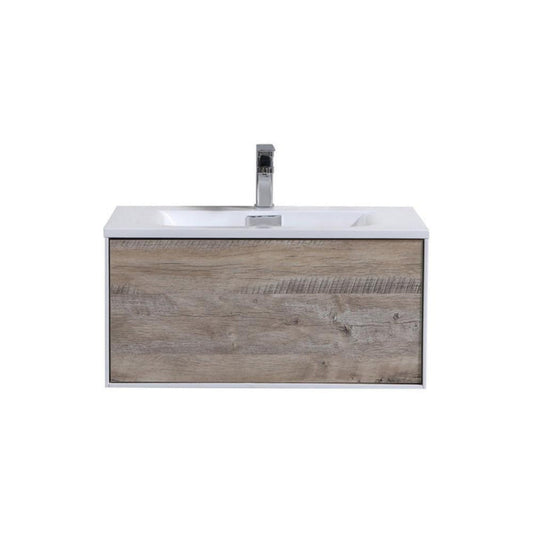 KubeBath Divario 30 in. Nature Wood Wall Mount Modern Bathroom Vanity - D30NW