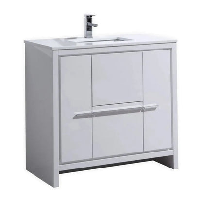 KubeBath Dolce 36 in. Freestanding Single Sink Modern Bathroom Vanity with White Quartz Counter-Top and Cabinet Color Options - AD636GW