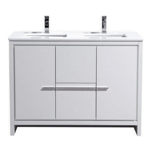 KubeBath Dolce 48 in. Freestanding Double Sink Modern Bathroom Vanity with White Quartz Counter-Top and Cabinet Color Options - AD648DGW