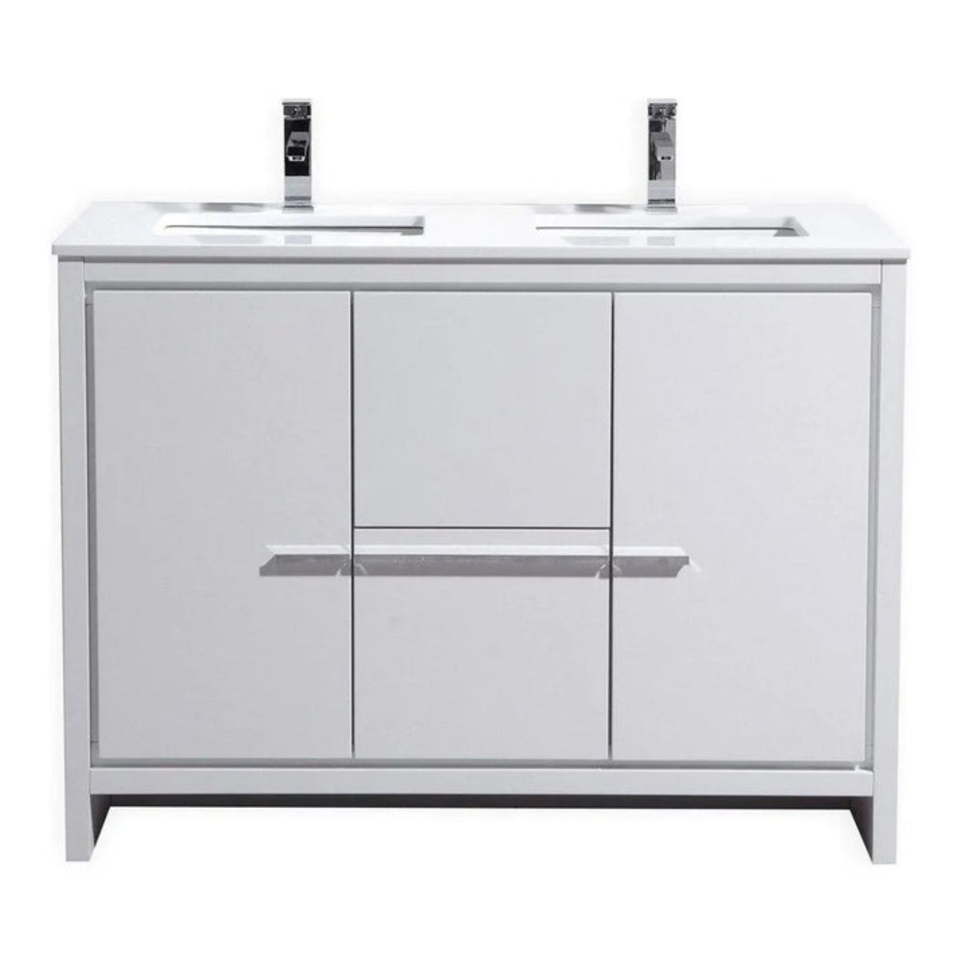 KubeBath Dolce 48 in. Freestanding Double Sink Modern Bathroom Vanity with White Quartz Counter-Top and Cabinet Color Options - AD648DGW