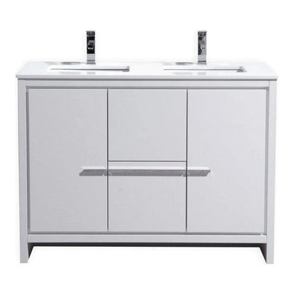 KubeBath Dolce 48 in. Freestanding Double Sink Modern Bathroom Vanity with White Quartz Counter-Top and Cabinet Color Options - AD648DGW