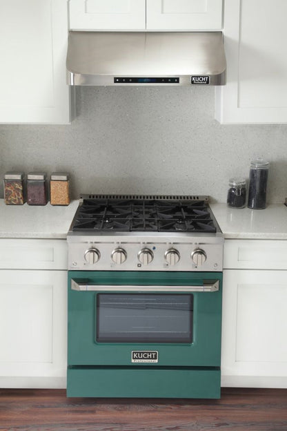 GREE Kucht 30 Inch Pro-Style KDF Series Natural Gas Stainless Steel Dual Fuel Range with Green Oven Door - KDF302-G