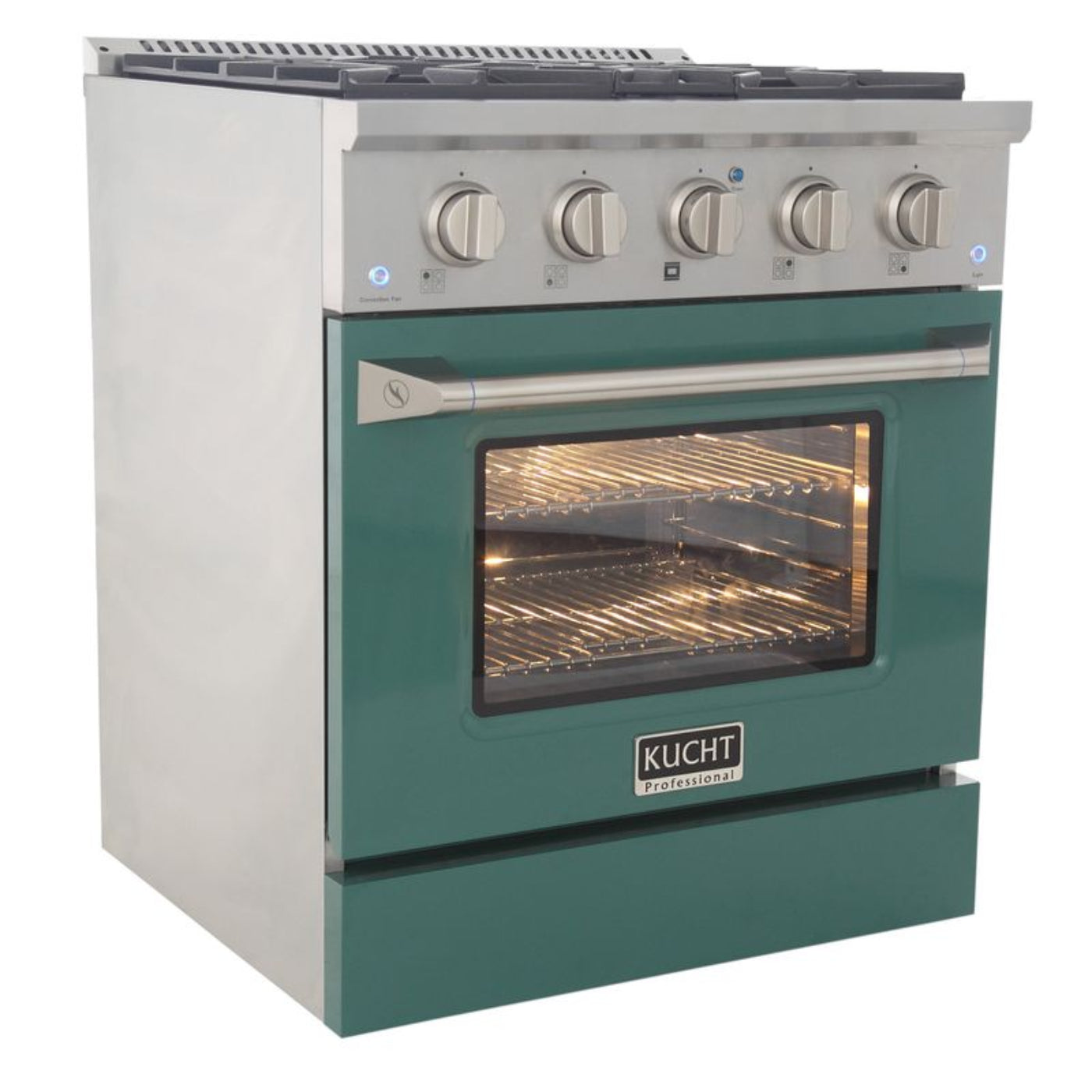 GREE Kucht 30 Inch Pro-Style KDF Series Natural Gas Stainless Steel Dual Fuel Range with Green Oven Door - KDF302-G