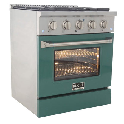 GREE Kucht 30 Inch Pro-Style KDF Series Natural Gas Stainless Steel Dual Fuel Range with Green Oven Door - KDF302-G