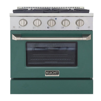 GREE Kucht 30 Inch Pro-Style KDF Series Natural Gas Stainless Steel Dual Fuel Range with Green Oven Door - KDF302-G