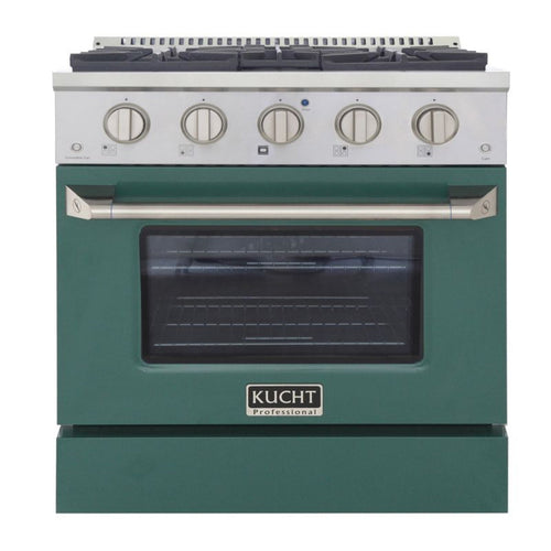 GREE Kucht 30 Inch Pro-Style KDF Series Natural Gas Stainless Steel Dual Fuel Range with Green Oven Door - KDF302-G