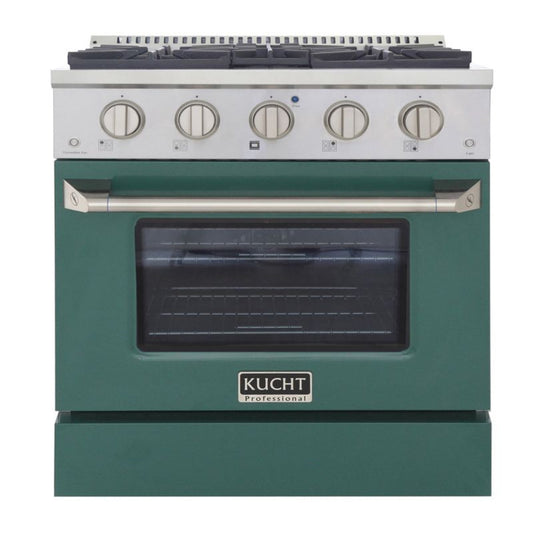 GREE Kucht 30 Inch Pro-Style KDF Series Natural Gas Stainless Steel Dual Fuel Range with Green Oven Door - KDF302-G