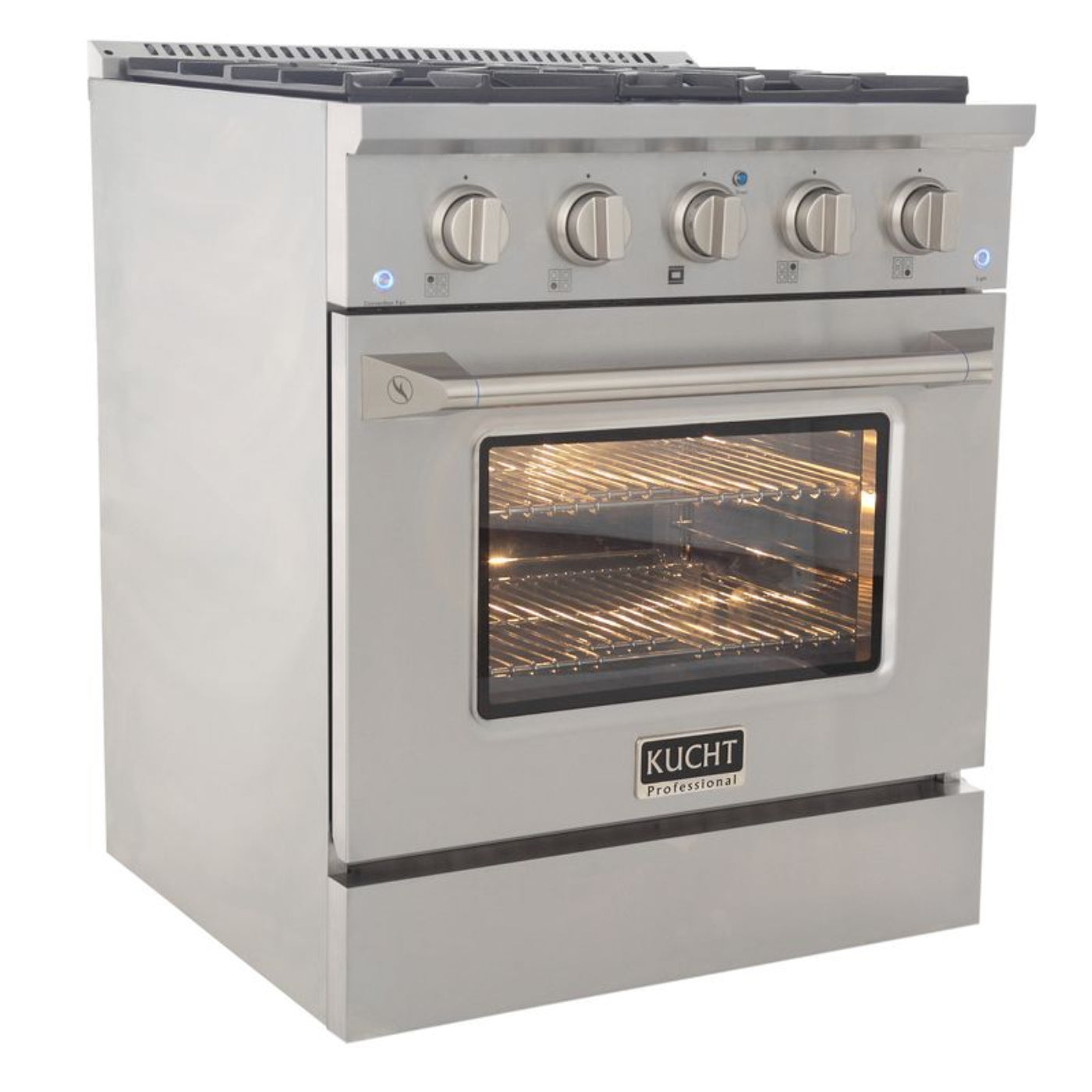 Kucht 30 Inch Pro-Style KDF Series Natural Gas Stainless Steel Dual Fuel Range with Silver Oven Door - KDF302-S