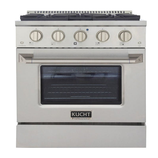 Kucht 30 Inch Pro-Style KDF Series Natural Gas Stainless Steel Dual Fuel Range with Silver Oven Door - KDF302-S