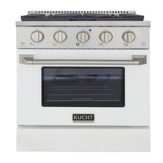 Kucht 30 Inch Pro-Style KDF Series Natural Gas Stainless Steel Dual Fuel Range with White Oven Door - KDF302-W