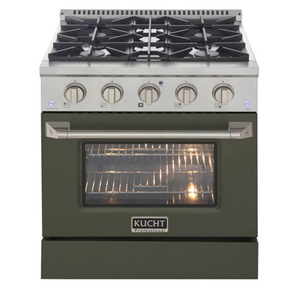 Kucht 30 Inch Professional KNG Series Natural Gas Stainless Steel Range with Green Oven Door - KNG301-OG