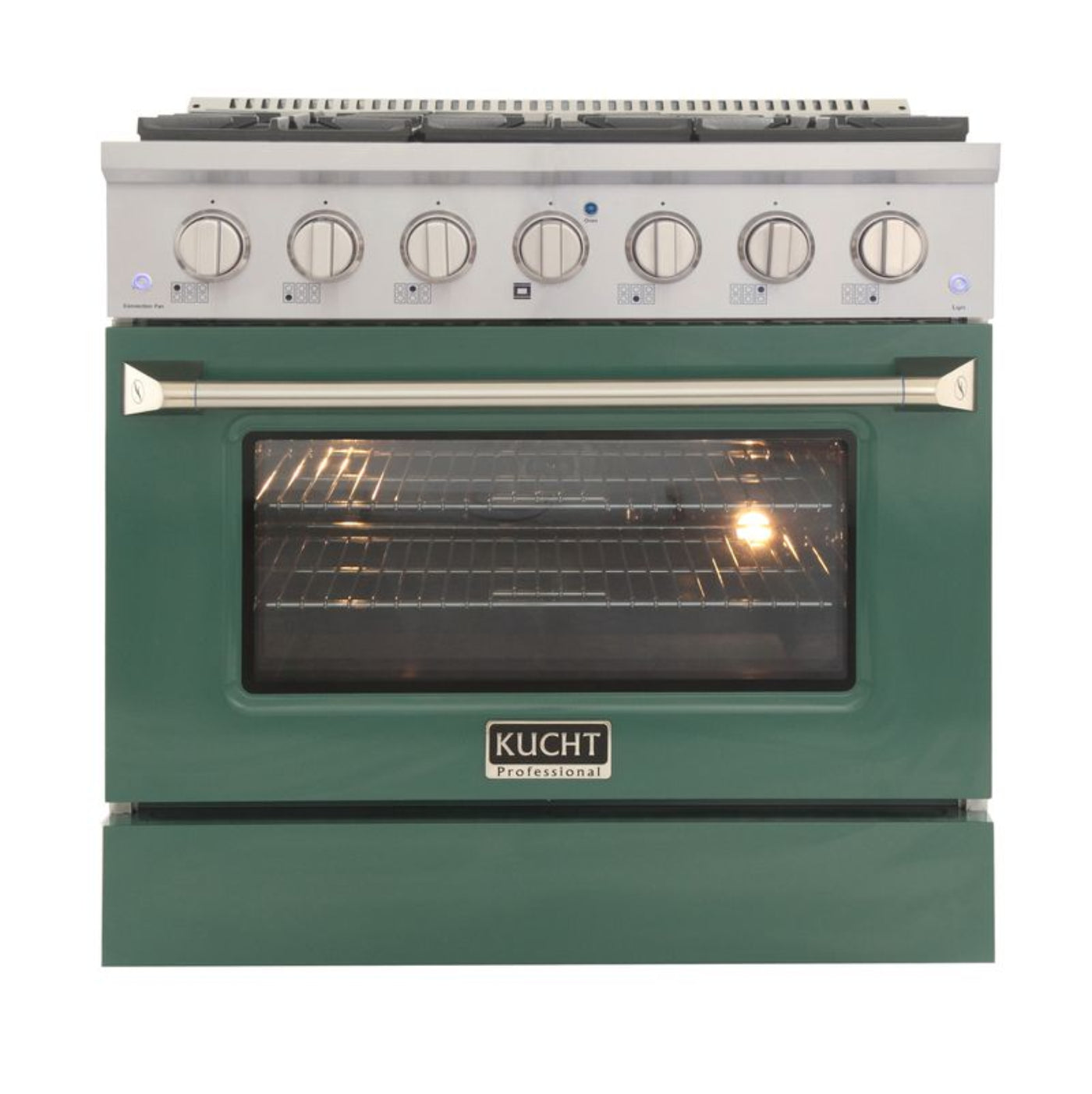 GREE Kucht 36 Inch Pro-Class KDF Series Liquid Propane Gas Stainless Steel Dual Fuel Range with Green Oven Door - KDF362/LP-G