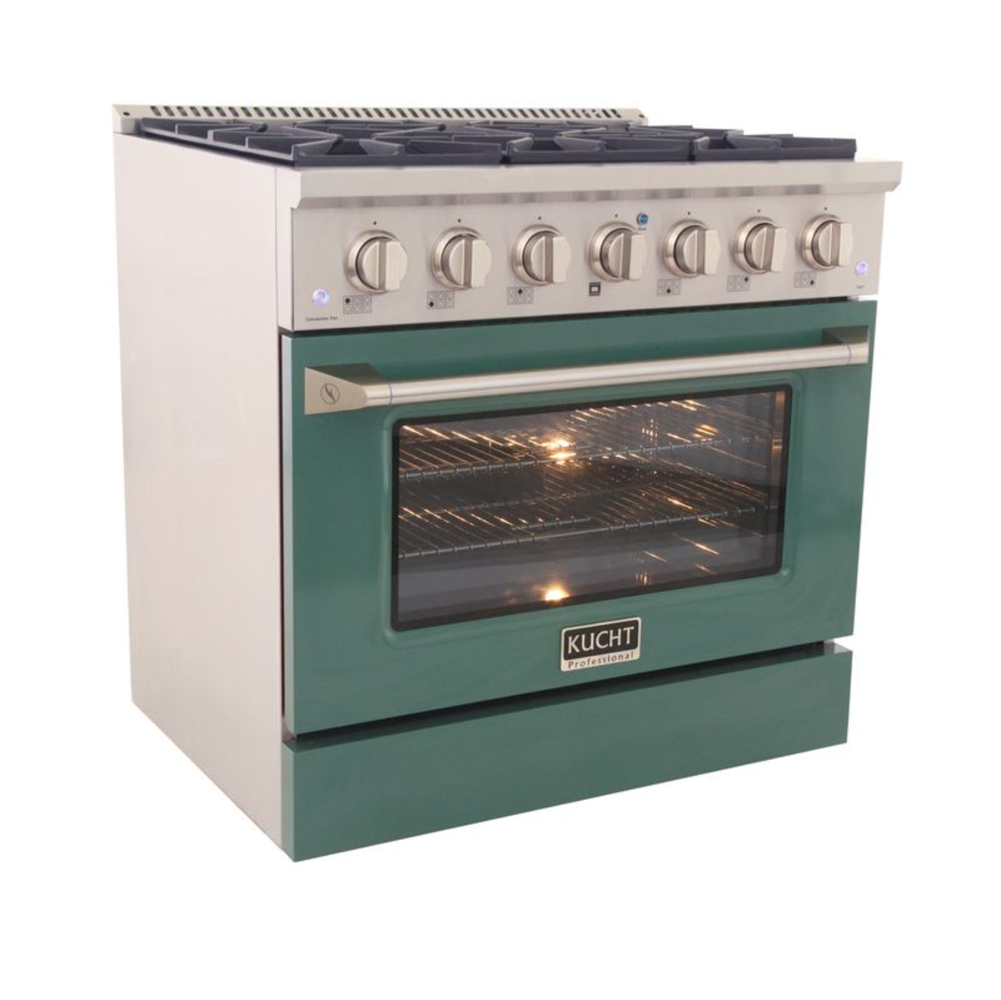 GREE Kucht 36 Inch Pro-Class KDF Series Liquid Propane Gas Stainless Steel Dual Fuel Range with Green Oven Door - KDF362/LP-G