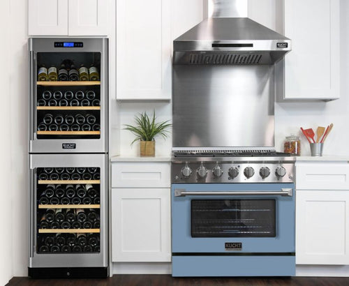 Kucht 36 Inch Pro-Class KDF Series Liquid Propane Gas Stainless Steel Dual Fuel Range with Light Blue Oven Door