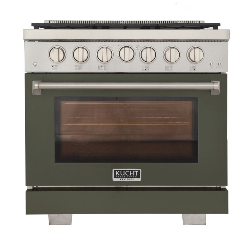 Kucht 36 Inch Professional KFX-X Series Liquid Propane Gas Stainless Steel Range with Green Oven Door