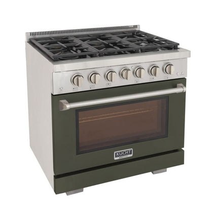 Kucht 36 Inch Professional KFX-X Series Natural Gas Stainless Steel Range with Green Oven Door - KFX3600X-G