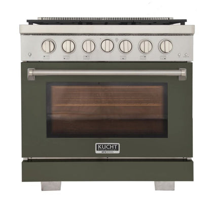 Kucht 36 Inch Professional KFX-X Series Natural Gas Stainless Steel Range with Green Oven Door - KFX3600X-G