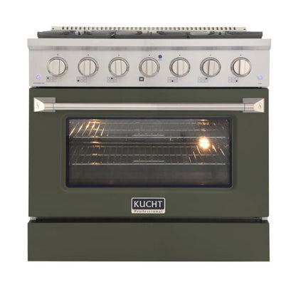 Kucht 36 Inch Professional KNG Series Liquid Propane Gas Stainless Steel Range with Olive Green Oven Door - KNG361/LP-OG