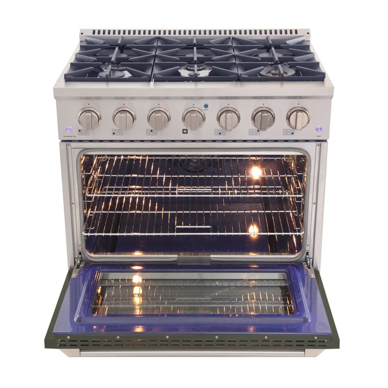 Kucht 36 Inch Professional KNG Series Natural Gas Stainless Steel Range with Olive Green Oven Door