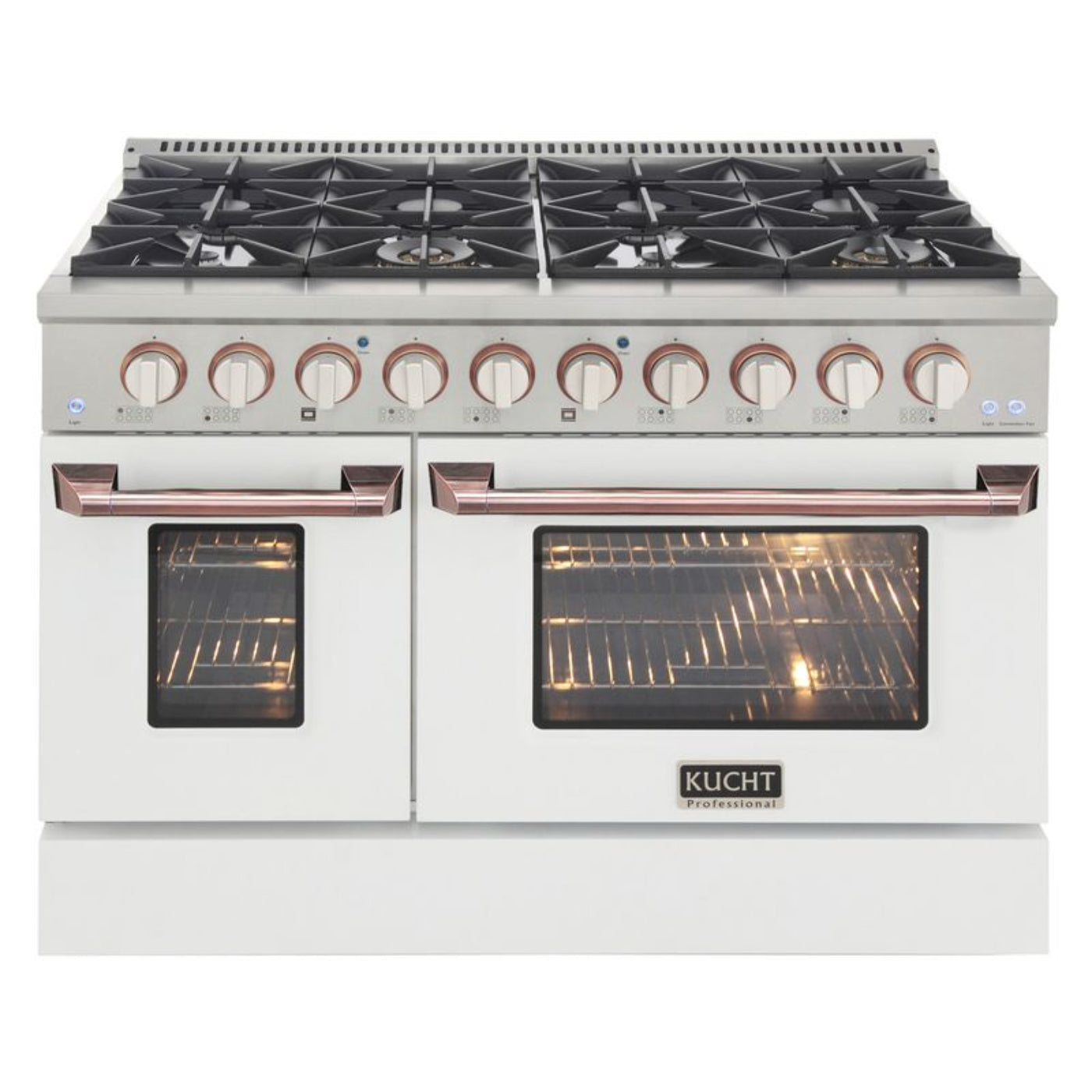 GREE Kucht 48 Inch Pro-Style KDF Series Customized Natural Gas Stainless Steel Dual Fuel Range with White Oven Door - KDF481-Customized W-Gold