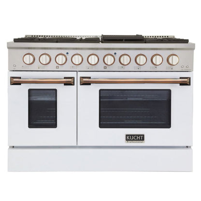 GREE Kucht 48 Inch Pro-Style KDF Series Customized Natural Gas Stainless Steel Dual Fuel Range with White Oven Door - KDF481-Customized W-Gold