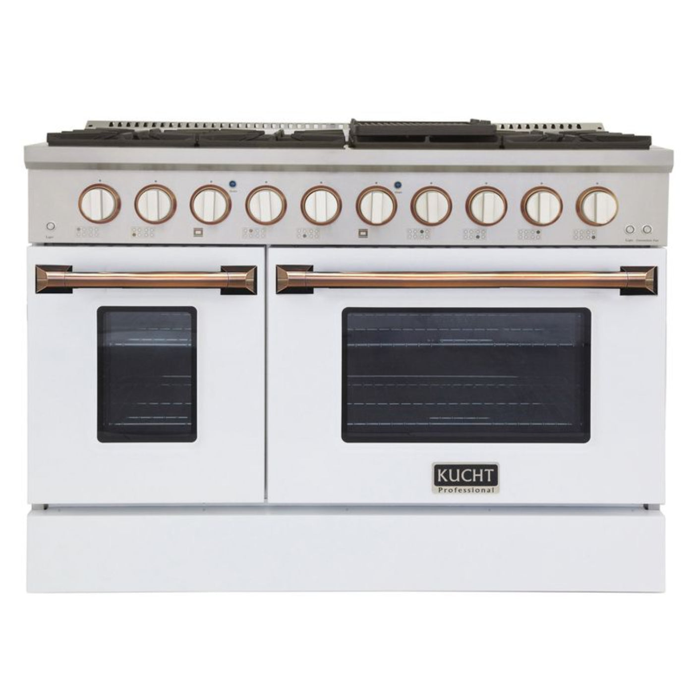 GREE Kucht 48 Inch Pro-Style KDF Series Customized Natural Gas Stainless Steel Dual Fuel Range with White Oven Door - KDF481-Customized W-Gold