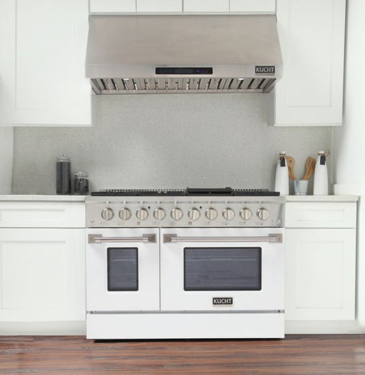 Kucht 48 Inch Pro-Style KDF Series Liquid Propane Gas Stainless Steel Dual Fuel Range with White Oven Door