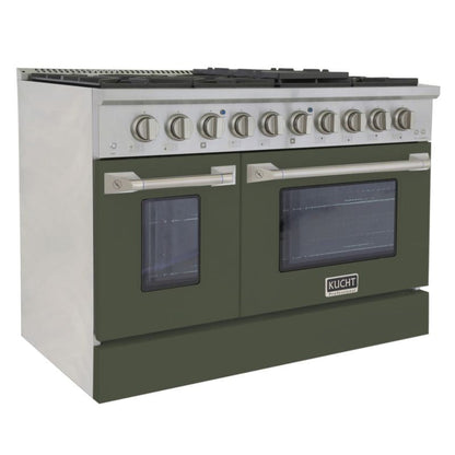 GREE Kucht 48 Inch Pro-Style KDF Series Liquid Propane Gas Stainless Steel Dual Fuel Range with Olive Green Oven Door - KDF482/LP-OG