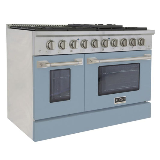 Kucht 48 Inch Pro-Style KDF Series Natural Gas Stainless Steel Dual Fuel Range with Light Blue Oven Door