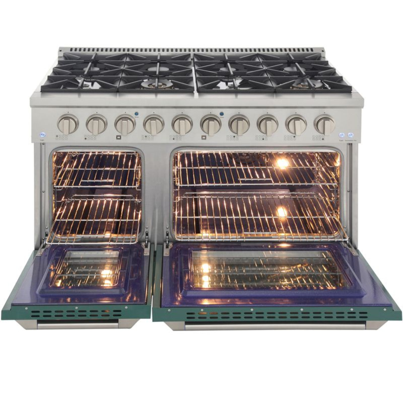 Kucht 48 Inch Professional KNG Series Liquid Propane Gas Stainless Steel Range with Green Oven Door - KNG481/LP-G