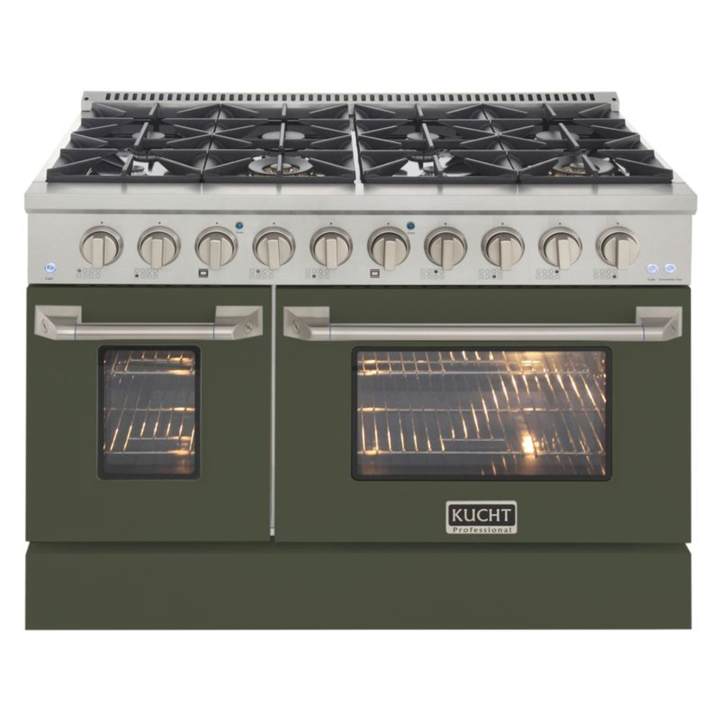 Kucht 48 Inch Professional KNG Series Liquid Propane Gas Stainless Steel Range with Olive Green Oven Door - KNG481/LP-OG