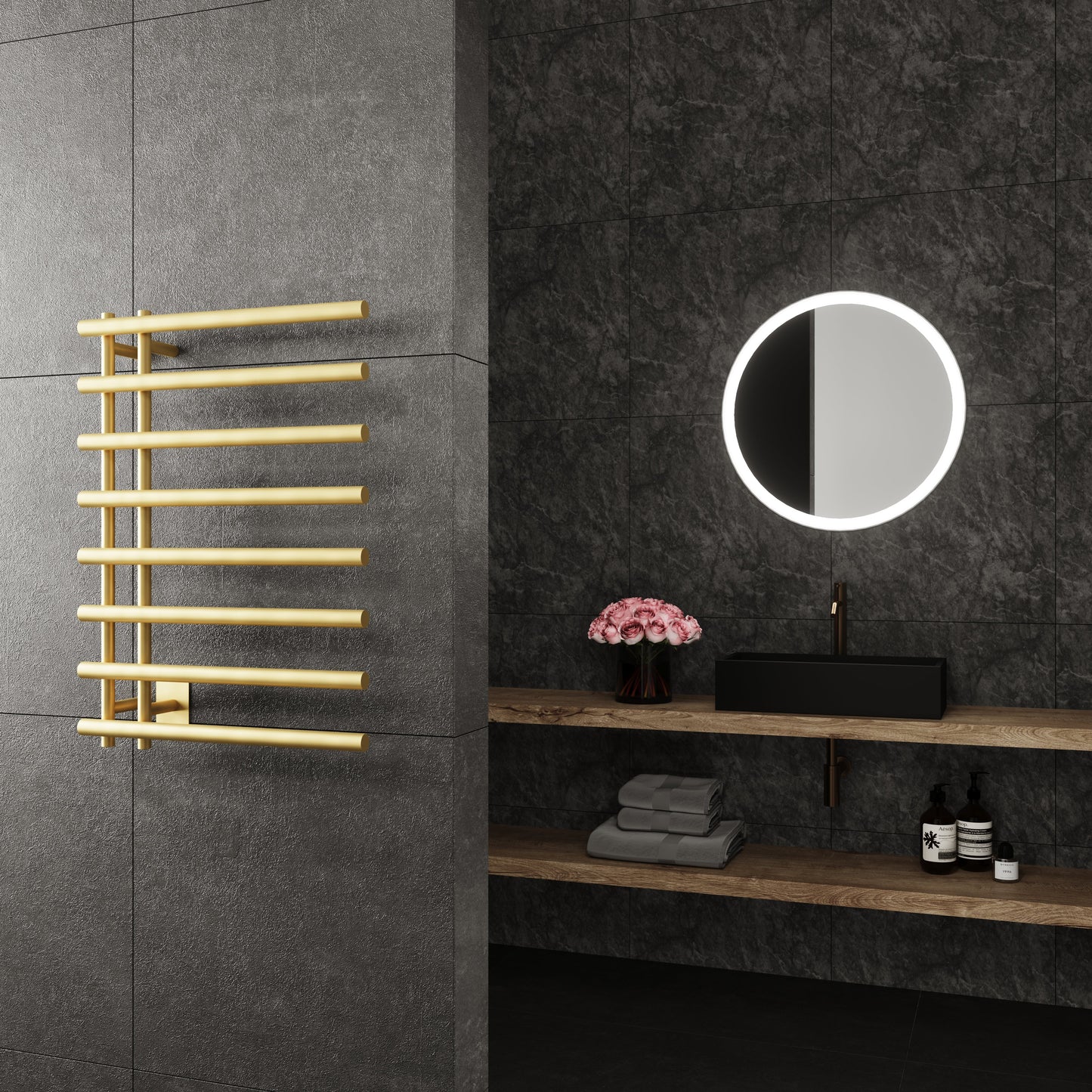 Paris Mirror Leto Wall Mounted Electric Towel Warmer in Gold - LETOGLD08