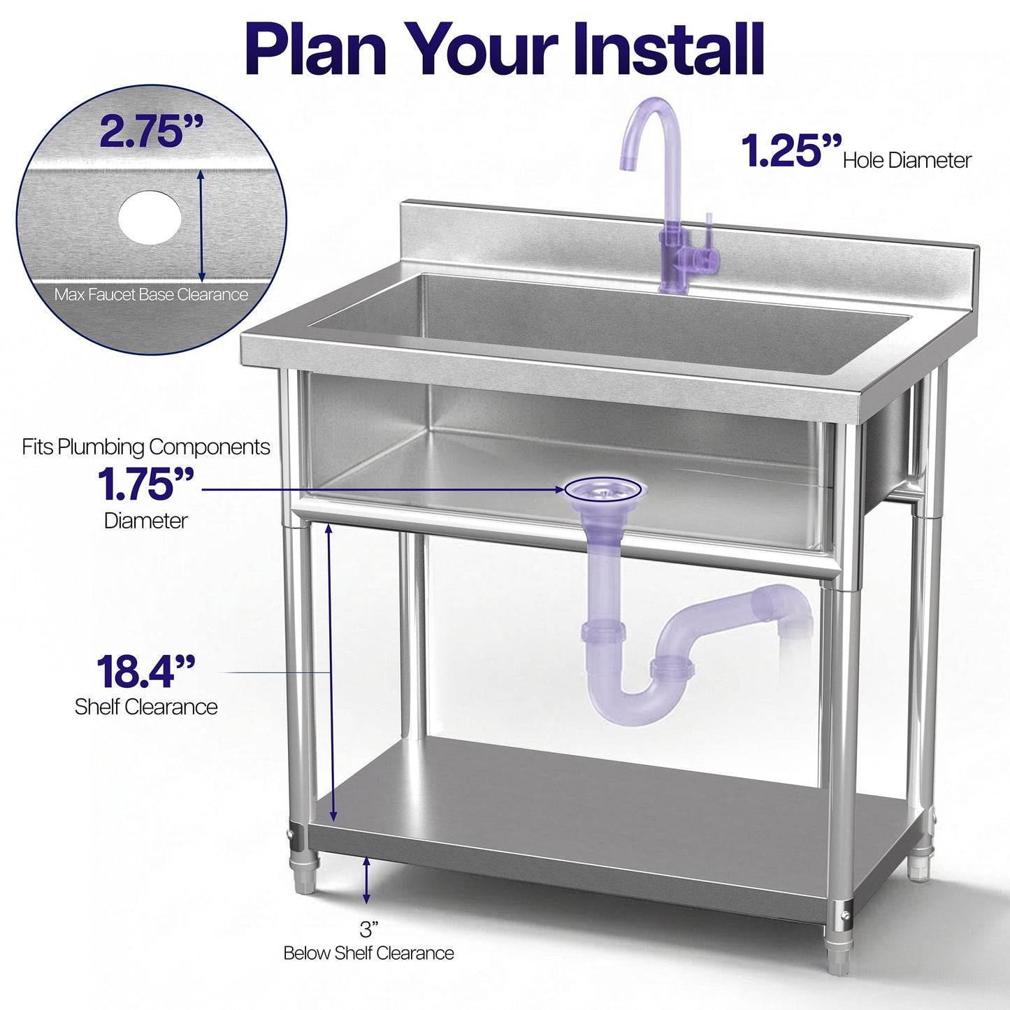 VIVO Life Finds by VIVO Stainless Steel Single Bowl Large Utility Sink - LF-US1SL
